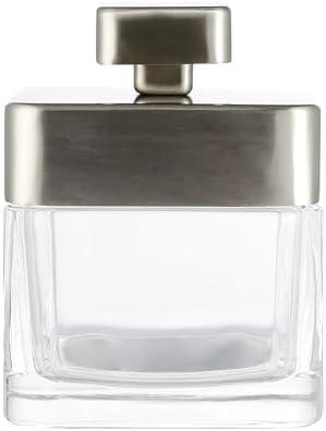 H HALSTON Glass Apothecary Cotton Jar Elegant Bathroom Vanity Storage Container for Cotton Balls, Swabs and Beauty Essentials Modern Clear Glass Organizer for Countertops