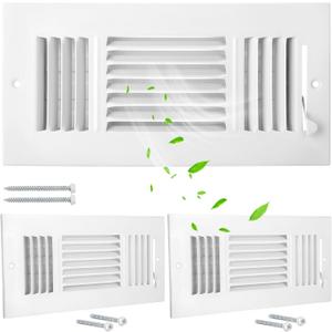 Wesiti 2 Pcs 10 x 4 Inch Ceiling Vent Covers for Home Sidewall and Ceiling 3 Way Vent Register for Sidewall Solid Steel Manual Adjuster Air Home Bathroom Toilet Office (White)