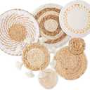 7 Pack Boho Wall Basket Decor - Seagrass Rattan Wicker Wall Decor Round Handmade Hanging Rustic Flat Elegant Wall Art for Farmhouse Living Rooms Bedrooms Display Table Settings Kitchen Home