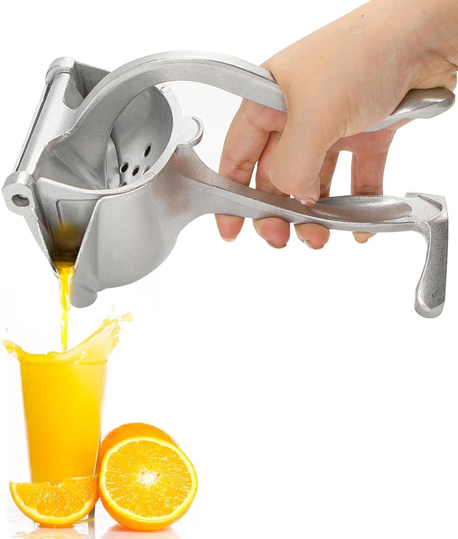 Bar Juicer, Fruit Juice Handheld Press Squeezer With Seed Filter, Heavy Duty Aluminum Alloy Hand Manual Extractor for Single Citrus Orange Pomegranates Apple Fruit Lemon Lime (Silver+Black)