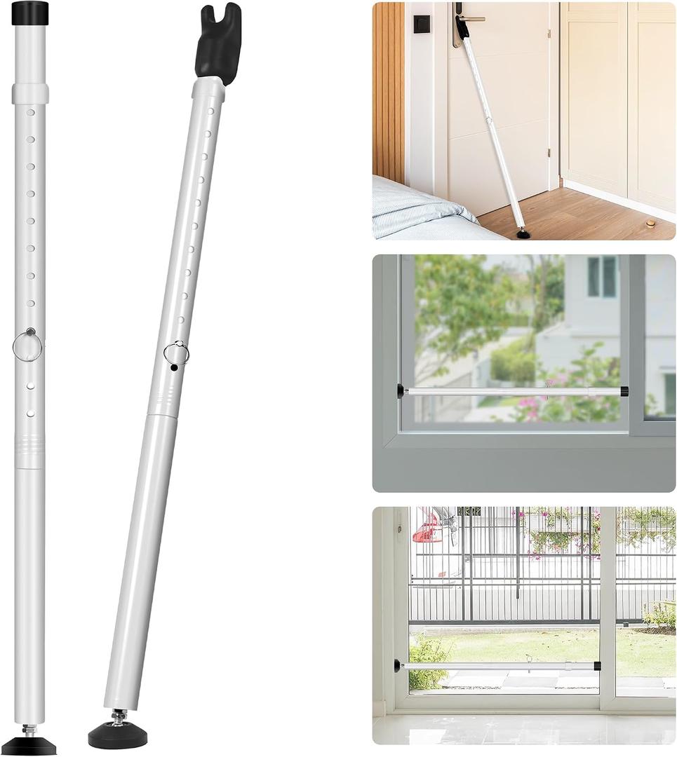 2 Pack 2-in-1 Door Stoppers Security, Upgrade Sliding Door Security Bar, Heavy-Duty Door Jammer Door Stopper for Sliding Window, Adjustable Door Jammer for Home, Apartment, and Hotel, White