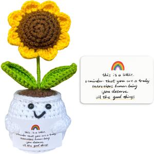 Positive Handmade Sunflower Crochet Doll - with Card Deserve All The Good Thing - Emotional Support Gifts for Teacher,Coworker,Best Friend,Mom,Dad,Sister - Birthday, for Women,Men