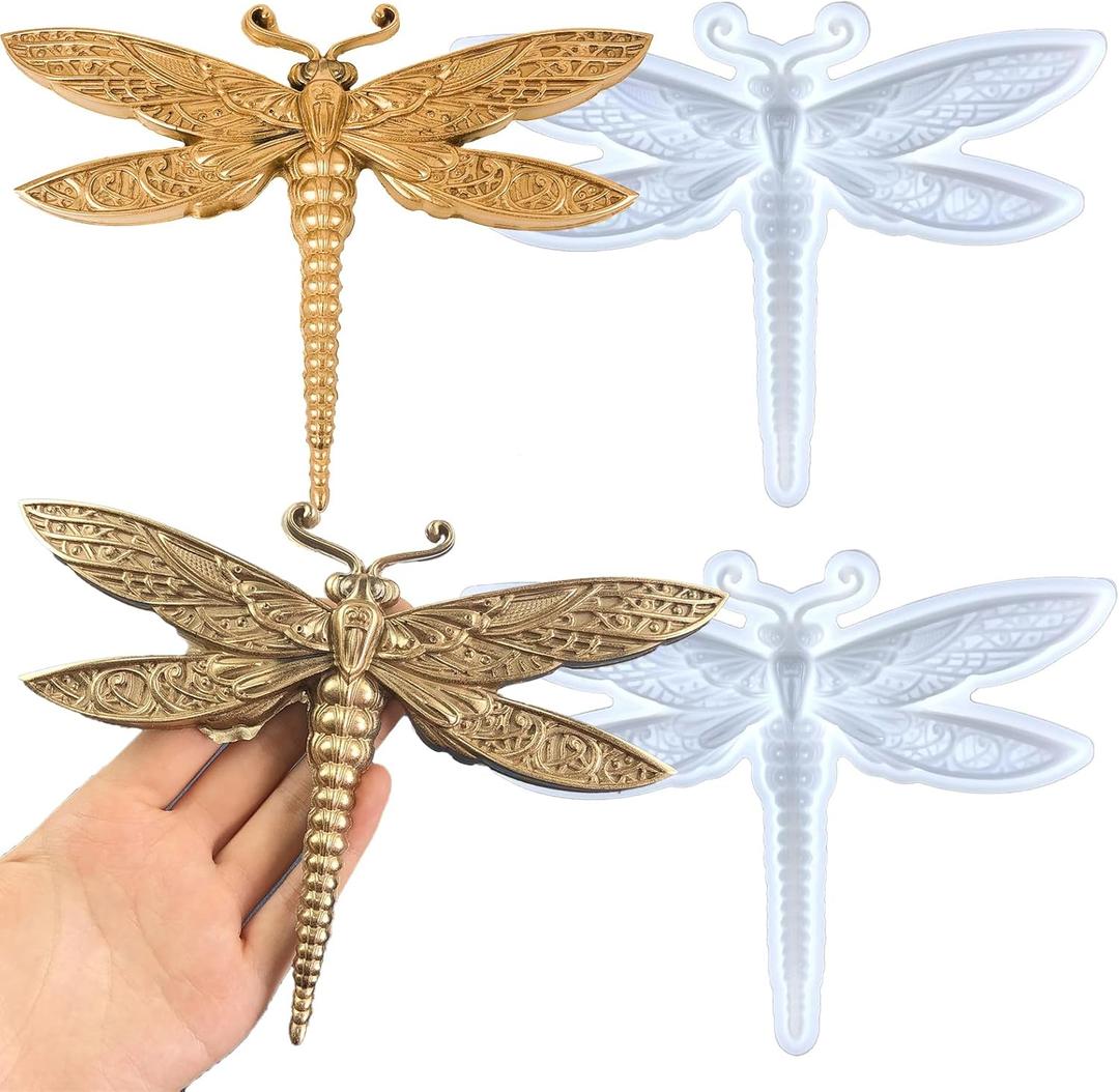 2PCS Dragonfly Silicone Mold Large Epoxy Resin Dragonfly Shape Molds 3D Unique Animal Pendant Wall Hanging Mould Resin Accessories Insect Series Chocolate Cake Fondant Decorating Silicone Mold