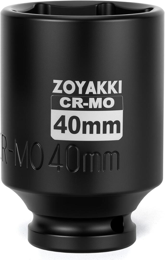 1/2" Drive x 40 mm Deep 6 PT Impact Socket, CR-MO, 1/2-inch Drive 6 Point Axle Nut Socket for Easy Removal of Axle Shaft Nuts (40MM