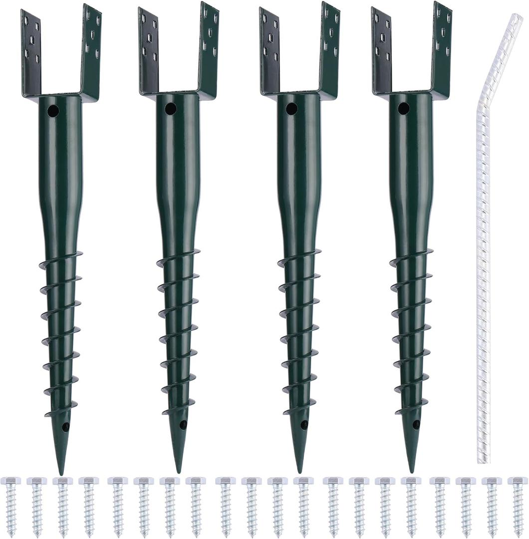 No Dig Ground Screw Anchor Spike 27 inch U Shaped Post Stake for Mailbox and Fence, Includes Lag Bolts & Rebar, Fits Standard 4x4 (3.5" X 3.5" Inch) Post.