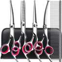 6 in1 Professional Dog Grooming Scissors Kit, Dog Shears for Grooming with Safety Round Tips, Titanium Coated Grooming Scissors for Dogs Cat Pet At Home