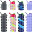 MAQUITA 5 Pcs Collapsible Water Bottles 16 oz Portable Foldable Water Bottles Silicone Leak Proof Travel Water Bottle Reusable Sports Water Bottle with Metal Clip for Camping Hiking Travel