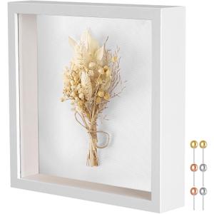 Califortree 8x8 Shadow Box Frame with Soft Linen Back - Metal Push Pins Included, Memory Box Display Case for Memorabilia Flower Awards Medals Wedding Photos, White