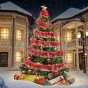 150Ft Christmas Garland - Xmas Tree Decorations, Christmas Tinsel Decorations for Indoor&Outdoor Home Decor, Christmas Metallic Twist Garland Ceiling Hanging Decorations for New Year(Red