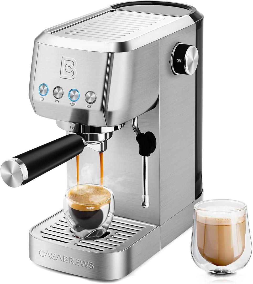 CASABREWS Espresso Machine 20 Bar, Professional Espresso Maker Cappuccino Machine with Steam Milk Frother, Stainless Steel Espresso Coffee Machine with 49oz Removable Water Tank, Silver