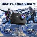 4K 60FPS Action Camera with 64GB Card-48MP Waterproof Camera,40M Underwater Camera,8X Zoom,EIS Stabilization,WiFi,Remote Control,MotorcycleCamera with 2 Rechargeable Batteries