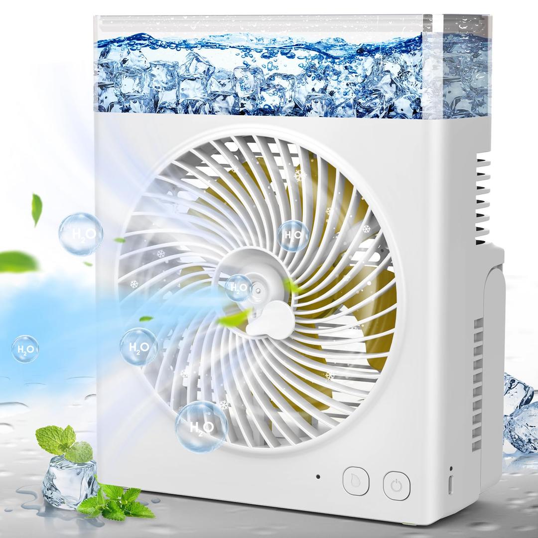 Misting Fan Portable, 8000mAh 8-Inch Rechargeable Battery Operated Fan with 600mL Water Tank, Cooling Desk Misting Fans for Outside, Perfect Quite Mist Water Spray Fans for Home Office Camping Patio