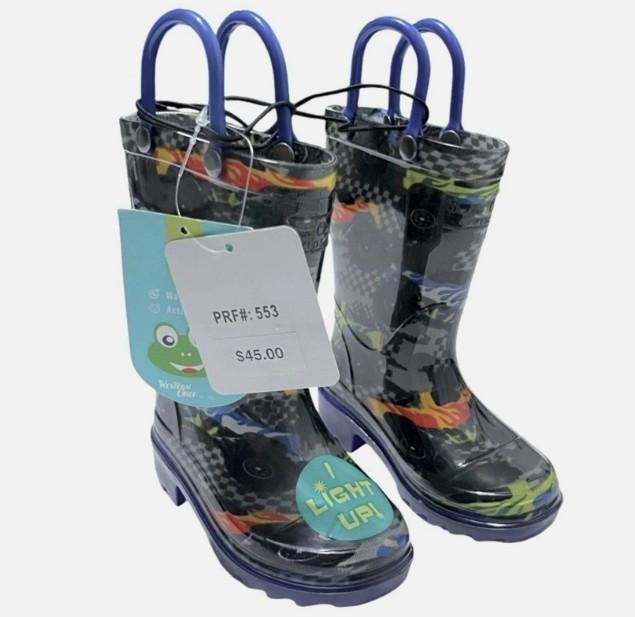 NEW Western Chief Kids Light-Up Waterproof Rain Boot, Drag Race, Toddler Size 6