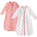 Unnivoll Baby Sleep Sack 18-24 Months 100% Cotton Long Sleeve Wearable Blanket Baby Sleep Bag with 2-Way Zipper 2 Pack 0.5 Tog Sleeping Sack for Newborn Infant White Pink