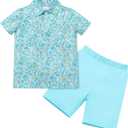 IMEKIS Toddler Kids Boys Back to School Outfit Buttons Shirt Top with Shorts Pencil Print Kindergarten Clothes 2-8T (5-6 Years, Aqua Book)