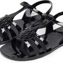 Women Sandals Jelly Shoes Flats Size 9 Beige T-Strap Crystal Jellies Slides Clear Rain Slippers Glitter Summer Beach Retro (11, Black)