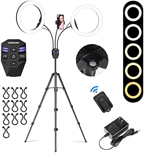 SEBIDER Dual 10" LED Ring Light with Tripod Stand & Phone Holder, Selfie Circle Lights with 5 Light Modes (2700-6500K)&12 Brightness Compatible for Makeup/Photography/TikTok/YouTube/Live Stream