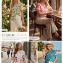 GRACE KARIN Women Boho Floral Tops, Summer Short Eyelet Sleeve Dressy Casual Shirts, Spring Button Down Blouse 2026 Trendy (Blue, XXL)