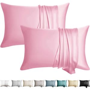 100% Silk Pillowcase for Hair and Skin Toddler Size 2 Pack Mulberry Silk Pillow Case 13 x 18 Inches Highest 6A Silk Kids/Travel Pillow Cover Soft Breathable Cooling with Hidden Zipper, Pink