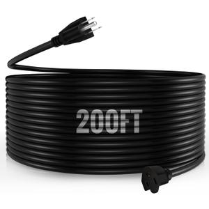 200 Foot 3 Prong Vinyl Extension Cord 16/3 Heavy Duty Extension Cord with Multiple Outlets 3 Prong 10A 1250W 16AWG SJTW Weatherproof Outdoor & Indoor Power Cable for Lawn Office