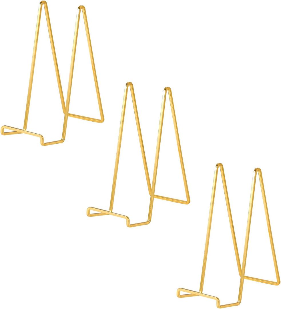 Large Plate Holder Display Stand - 12 inch Super Tall Big Plate Stands for Heavy Duty Display - Metal Picture Frame Stand - Tabletop Easel Stand for Decorative Platter | Plaque | Book - 3 Pack - Gold