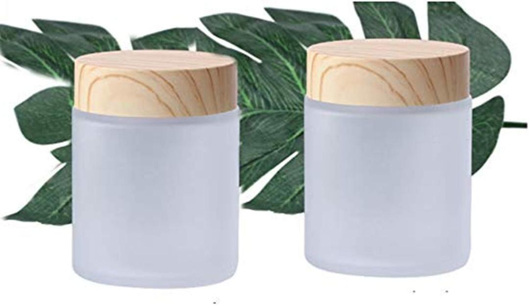 2 Pcs 100 Grams/100 ML Empty Glass Jars Frosted Glass Cosmetic Cream Jar Bottles Pot Wood Grain Lid Refillable Container Cream Box Lotion Face Cream Jar DIY Makeup Lip Balm Eyeshadow