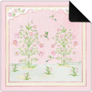 Pink and Green Chinoiserie Floral Mahjong Mat for Table 31.5 x 31.5 in, Asian Oriental Chinese Pink Floral Non-Slip Noise Reduction Game Table Cover for American Mahjong Card Board Tile Games