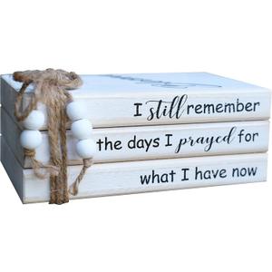LIVDUCOT Wooden Decorative Books Stack for Coffee Table Faux Book Stack for Decoration I Still Remember the Days I Prayed Modern Farmhouse Decor White Book Decor for Shelf Mantle 7.5x5x3'