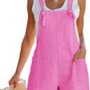 Women's Summer Casual Sleeveless Rompers Loose Spaghetti Strap Cotton Shorts Overalls Jumpsuit with Pockets S