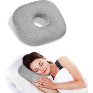 Ear Piercing Pillow for Side Sleepers - Ear Hole Pillow for Pierced Ears, CNH & Pain Relief, O-Shaped Orthopedic Pillow for Pressure Sores, Soft Cotton (Gray) (9.84"x9.84"x2")