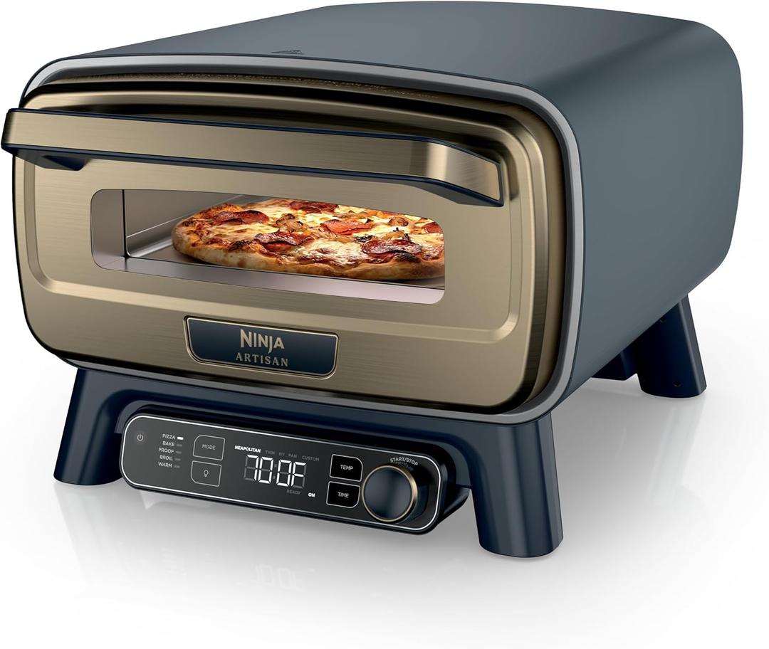 Ninja Artisan Outdoor Pizza Oven, 12-inch, 3-minute Pizza, Neapolitan, Thin Crust, New York Chicago, Custom, 700F Max Temperature, Electric Heat, Bake, Broil, Proof, Warm, Blue, MO201BL1, Large