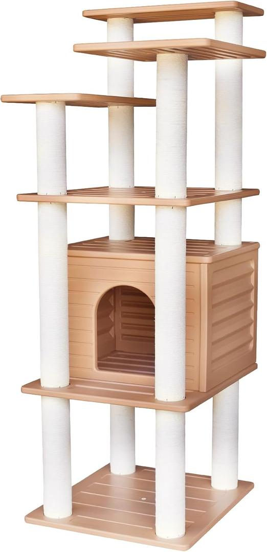 62"Tall Outdoor Cat Tree,Weatherproof Large Cat Condo with Scratching Posts
Khaki Multi-Level Cat Tree Design,Polypropylene Scratching Posts,Suitable for Indoor and Outside Use,Easy to Assemble CTT-10