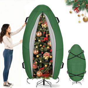 LYHNMW Upright Christmas Tree Storage Bag, 9FT Christmas Storage Tree Cover, Artificial Tree Standing Cover with Adjustable Buckle Straps, Christmas Tree Cover Snowproof, Dustproof (9FT- 210D Thin, Green)