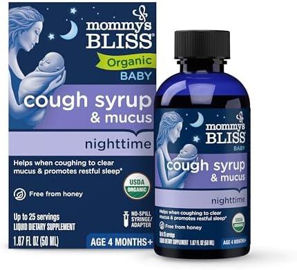 Pack of 3, Mommy's Bliss Organic Baby Cough Syrup & Mucus Night Time, Contains Organic Agave and Ivy Leaf, Made for Babies 4 month+, 1.67 Fluid Ounces