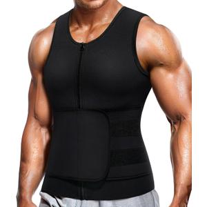 Wonderience Neoprene Sauna Suit for Men Waist Trainer Vest Zipper Body Shaper with Adjustable Tank Top (X-Large, Black)
