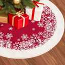 Christmas Tree Skirt, 32 Inch Red Velvet Tree Skirt with Snowflakes Patterns, Indoor Christmas Decorations