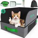 16.5" x 12.5" x 11" Travel Litter Box for Cats, Collapsible Cat Litter Box with Compact Fold, Portable Cat Box - Leak-Proof Water-Resistant, Hard Bottom & Easy Carry for Car/Hotel/Airplane On-The-Go (Large)