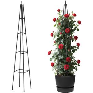 6 FT Obelisk Trellis for Climbing Plants Outdoor, 6FT Garden Trellis with Extra Thickened Plastic-Coated Metal Pipes, Garden Indoor Potted Plant Support, Climbing Support for Potted Plants (Black)