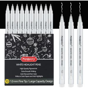 PANDAFLY White Gel Pens, 10 Pack, 1 mm Extra Fine Point Gel Ink Pen, Opaque Archival Ink Pens for Black Paper Drawing, Sketching, Card Making, White Pen for Art Highlight & Artists Drawing