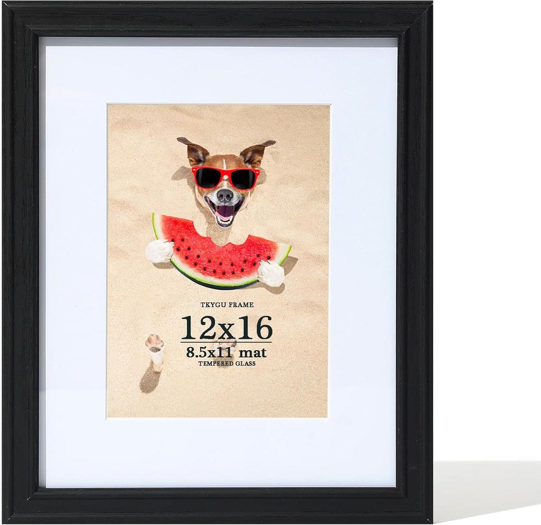 12x16 Picture Frame Black, Display Pictures 8.5x11 with Mat or 12x16Without, 12 by 16 Wooden Poster Frame for Art for Home Decor Gifts