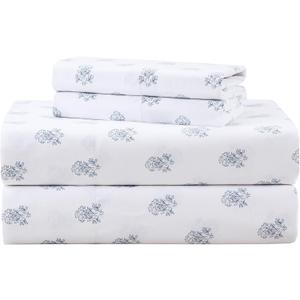 Comfort Spaces 100% Cotton Sheets Queen, Breathable, Naturally Cool Cotton Sheets, Soft Cotton Bed Sheets with 14" Elastic Pocket Fits up to 16" Mattress, All Seasons Sheet Set, Floral Blue 4 Piece