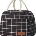 Lunch Bag Women/Men Lunch Box Women/Men (Black+Pink Blocks)