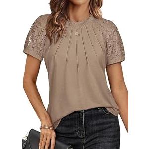 ATHMILE Womens Tops Dressy Casual Tee Shirts Summer Blouses Fashion Spring Top Khaki, XXL