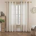 Boho Curtains 84 Inches Long 2 Panels set for Living Room Bedroom Grommet Natural Linen Semi Sheer Bohemian Curtains Rustic Embroidered Drapes Neutral Farmhouse Decor, 52x84 Inch Length, Taupe 