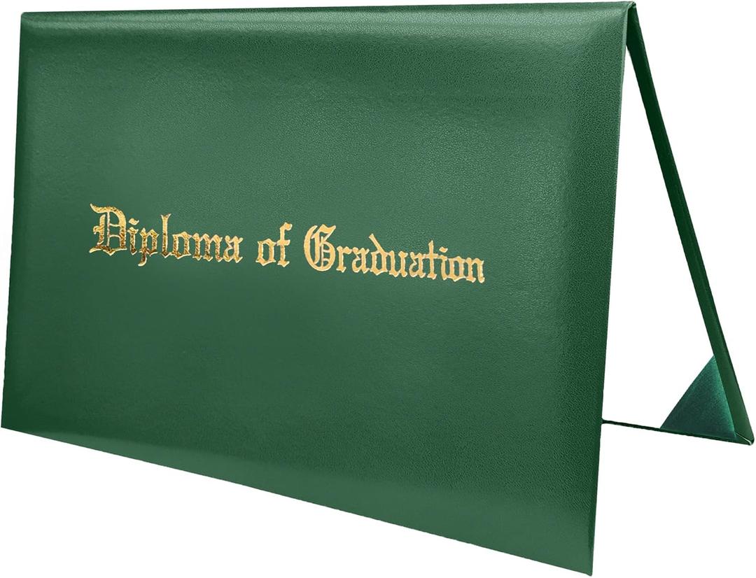 MyGradDay Imprinted Diploma Cover 8.5x11 Diploma Holder Graduation Certificate Cover Smooth Leather Letter Size Green