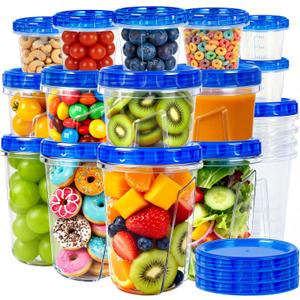 18 Pack Reusable Freezer Storage Containers with Twist Top Lids Airtight(34oz/17oz/4oz), Plastic Food Storage Containers with Lids for Meal Prep Soup Snack Fruit, Soup Container Freezer Microwave Safe