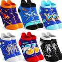 MOGGEI Kids Boys Ankle Socks Low Cut No Show Funny Cartoon Fun Cute Novelty Cotton Socks 6 Pairs (1-3T, Space)