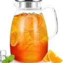 Glass Pitcher with Lid, 68oz Large Water Pitcher with Insulated Handle, Heat Resistant Borosilicate Carafe, Durable Water & Juice Jug for Hot Coffee, Iced Tea, Lemonade & Cold or Hot Beverages