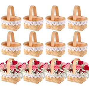 12 Pcs Mini Flower Girl Basket Mini Woven Baskets with Handles Rustic Elegant Flower Holder for Wedding Party, Home Decoration, Garden Decor and DIY Decor