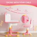 Kids Desk and Chair Set, Height Adjustable Child's School Study Writing Tables, Kids Desk with Bookstand and Storage Drawer, Widened Desktop with Desktop for Boys and Girls (Pink-F)